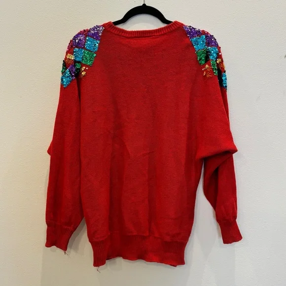 Marnie West Vintage Red Sequin Sweater Size Large - Picture 7 of 9